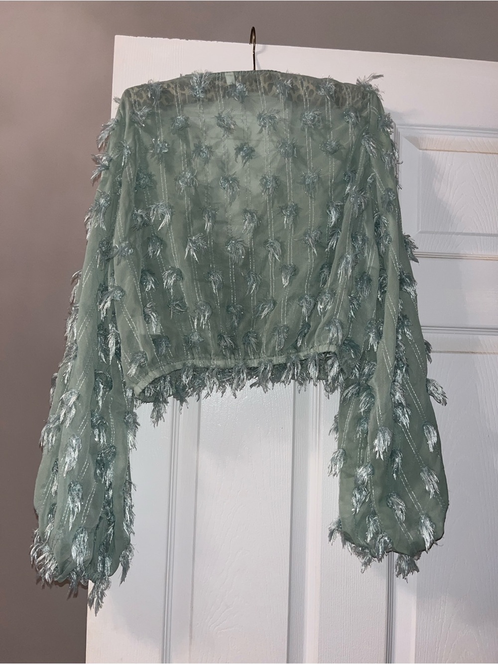 Mint green feathered crop top - Picture 3 of 3
